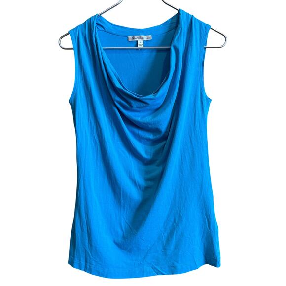 SUSAN BRISTOL SZ S Rayon/Polye/Spand Teal Draped Neck Blouse Top Shirt - Picture 1 of 3